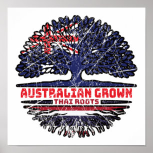 Póster Bandera de las raíces del árbol de Tailandia y Aus