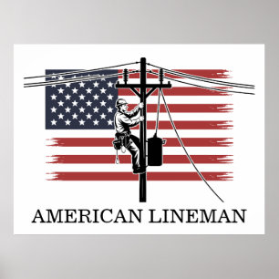Póster Bandera de Lineman Americano – Trabajo de Electric