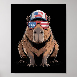 Póster Bandera De Los Ee.Uu. Capibara Guay Amanece La Ind