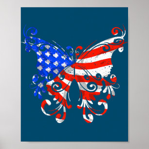 Póster Bandera De Los Estados Unidos Mariposa Cute El Div