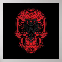 Póster Bandera De Los Rosas Y El Calavero De Albania