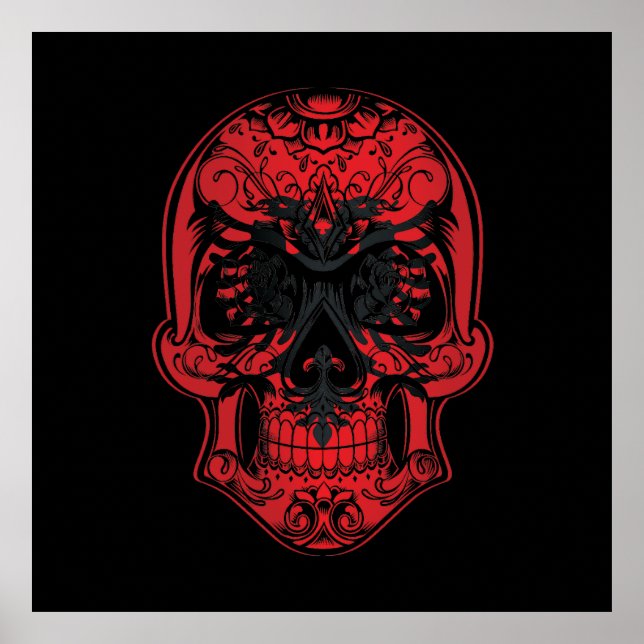 Póster Bandera De Los Rosas Y El Calavero De Albania (Frente)