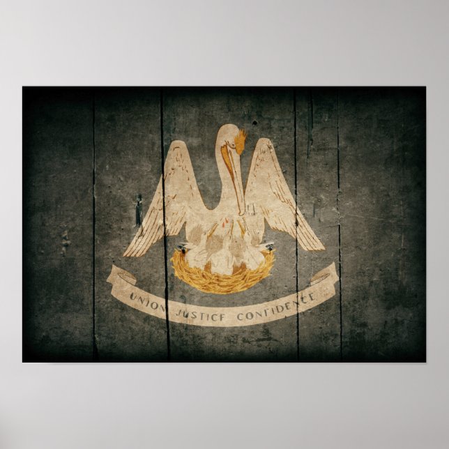 Póster Bandera de Luisiana de Madera Rugosa (Frente)