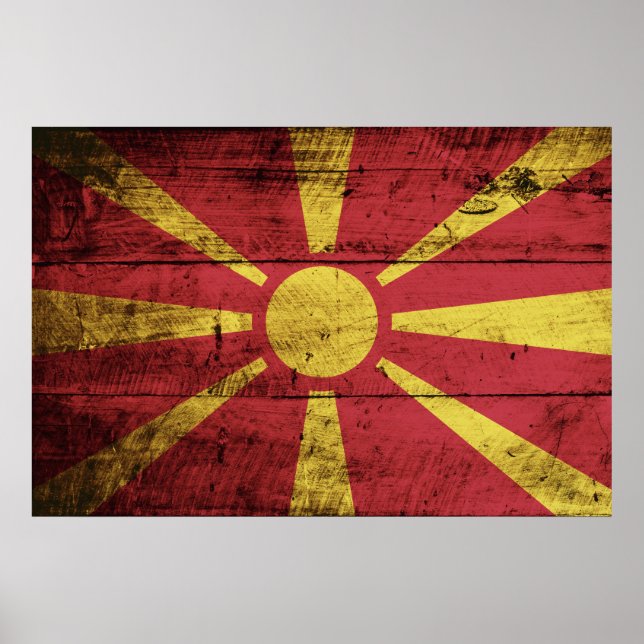 Póster Bandera de Macedonia en grano de madera vieja (Frente)
