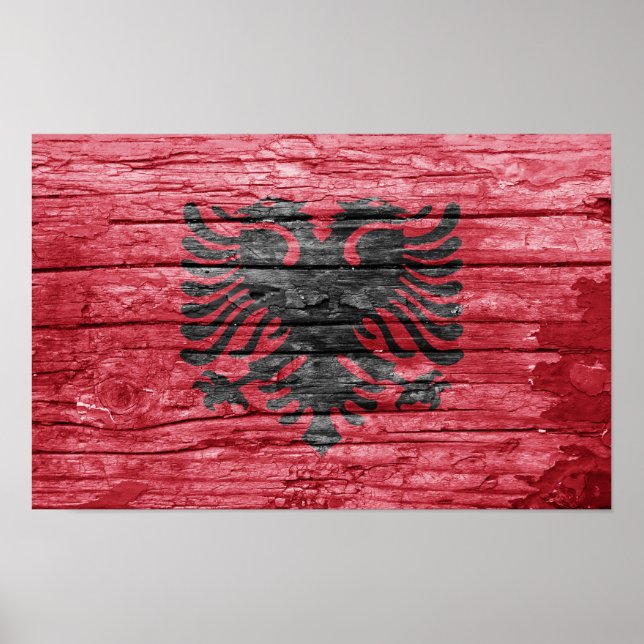 Póster Bandera de madera de Albania (Frente)