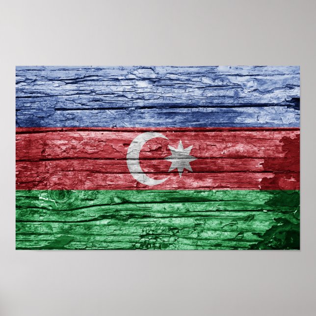 Póster Bandera de madera de Azerbaiyán (Frente)