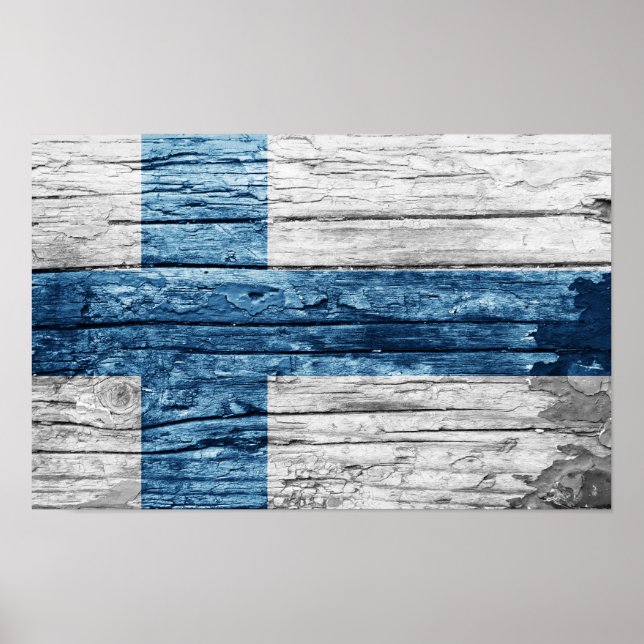 Póster bandera de madera de Finlandia (Frente)