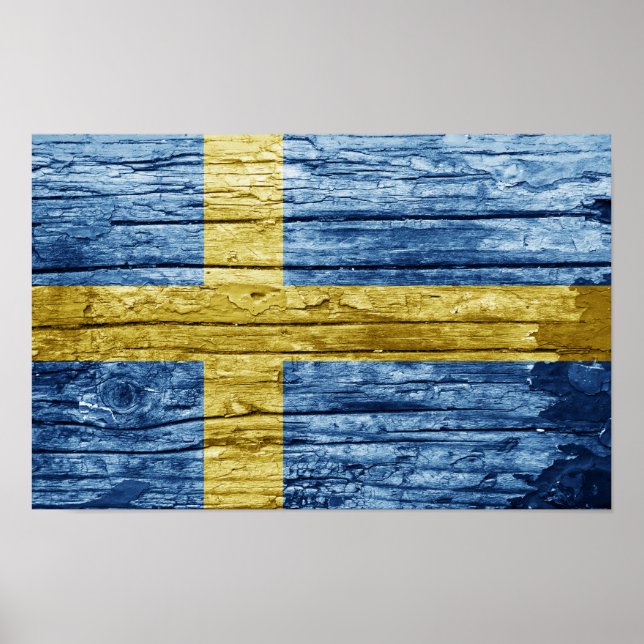 Póster Bandera de madera de Suecia (Frente)