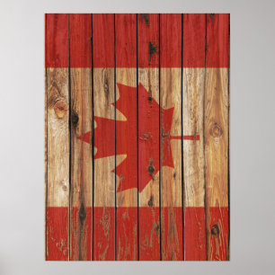 Póster Bandera de madera rústica de Canadá