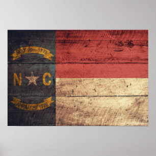 Póster Bandera de madera vieja de Carolina del Norte;