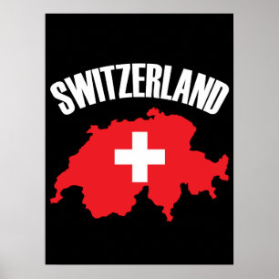 Póster Bandera de mapa de Suiza