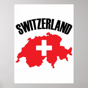 Póster Bandera de mapa de Suiza