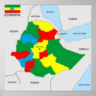 Póster bandera de mapa del país de etiopía