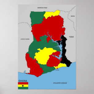 Póster bandera de mapa del país de ghana