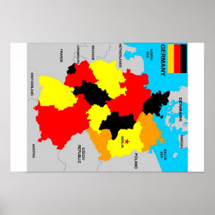 Póster bandera de mapa político de alemania