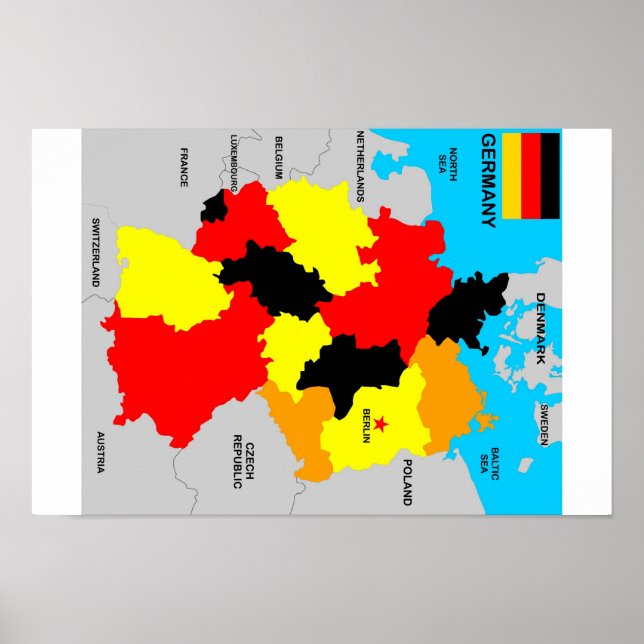 Póster bandera de mapa político de alemania (Frente)