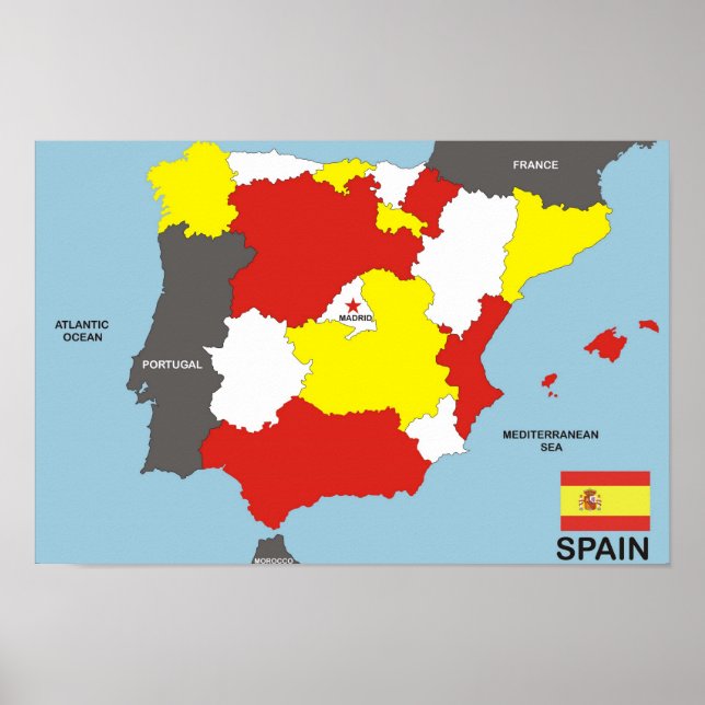 Póster bandera de mapa político de españa (Frente)
