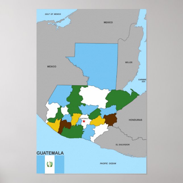 Póster bandera de mapa político de guatemala (Frente)