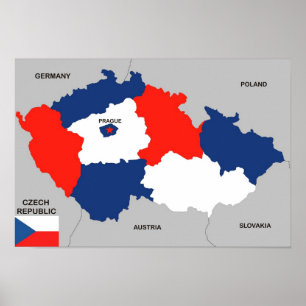 Póster bandera de mapa político de la república checa