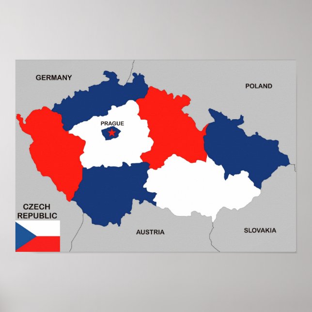 Póster bandera de mapa político de la república checa (Frente)