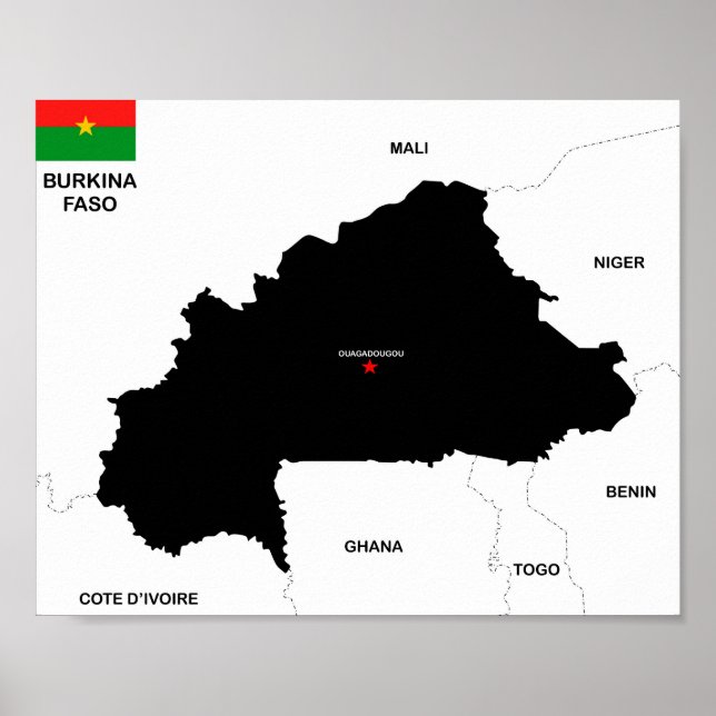 Póster bandera de mapa político del país burkina faso (Frente)