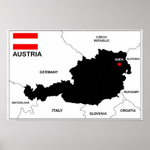 Póster bandera de mapa político del país de austria