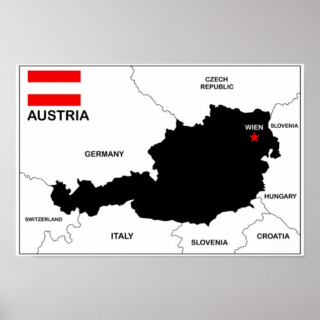 Póster bandera de mapa político del país de austria (Frente)