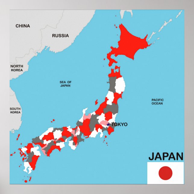 Póster bandera de mapa político del país de japón (Frente)