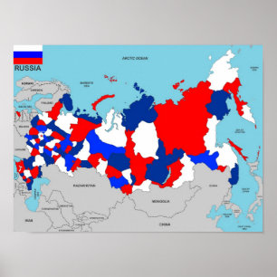 Póster bandera de mapa político del país de rusia
