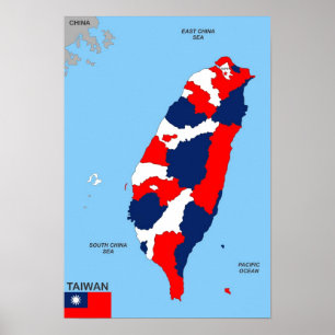 Póster bandera de mapa político del país de taiwán