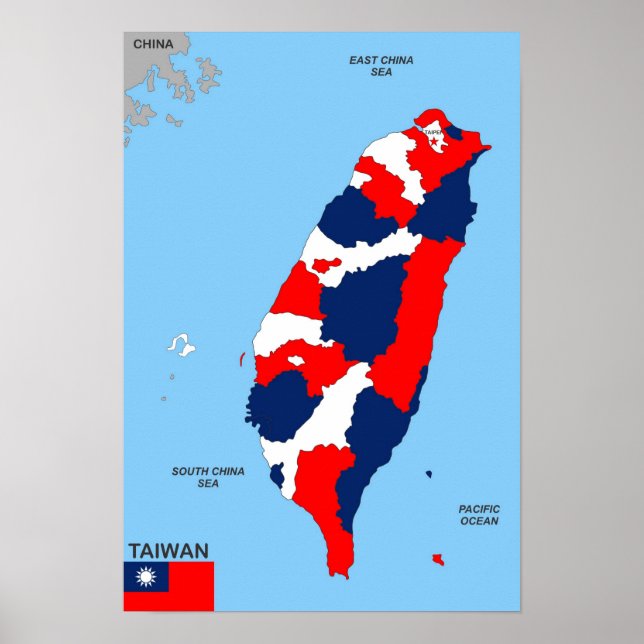 Póster bandera de mapa político del país de taiwán (Frente)