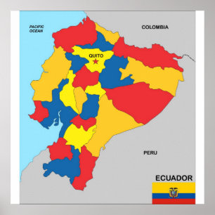 Póster bandera de mapa político del país ecuador