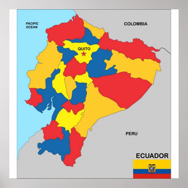 Póster bandera de mapa político del país ecuador (Frente)