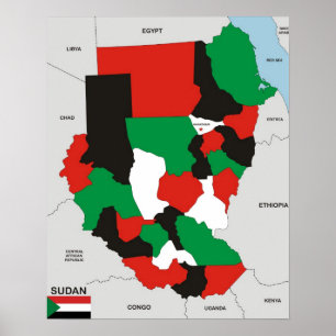 Póster bandera de mapa político del país sudán
