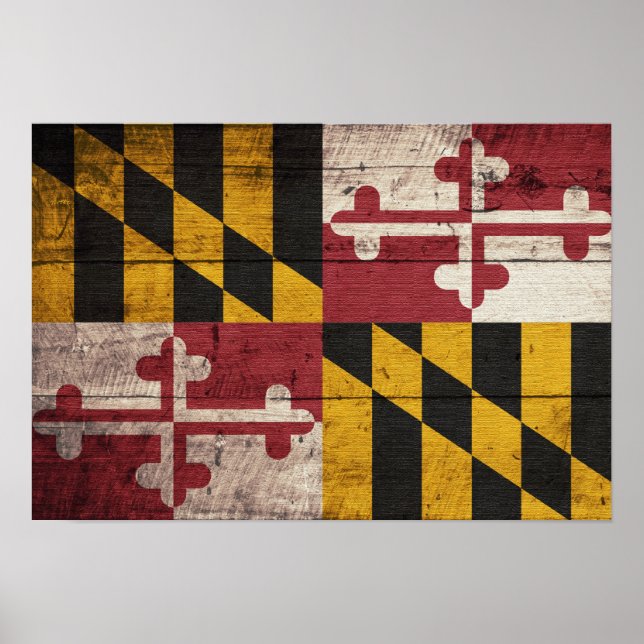 Póster Bandera de Maryland de madera antigua (Frente)