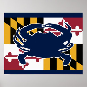 Póster Bandera de Maryland/poster de cangrejo - azul mari