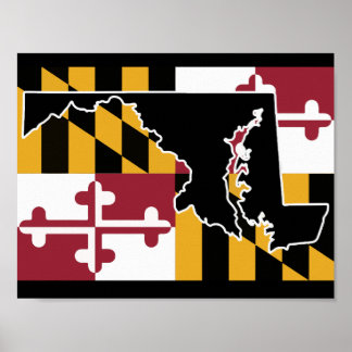 Póster Bandera de Maryland/poster del Estado - negro