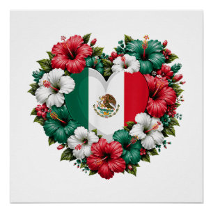 Póster Bandera de México Corazón Mes de la Herencia Hispa