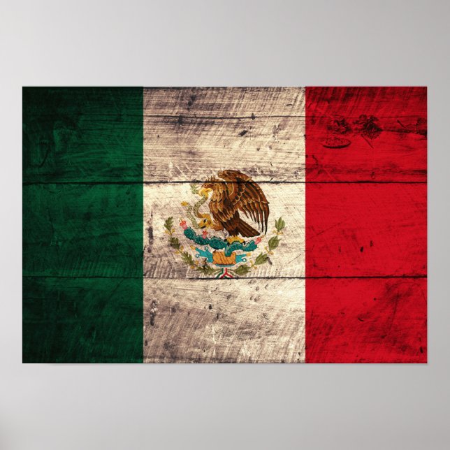 Póster Bandera de México de madera antigua (Frente)