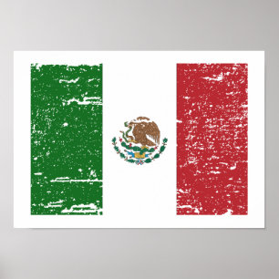 Póster Bandera de México vintage
