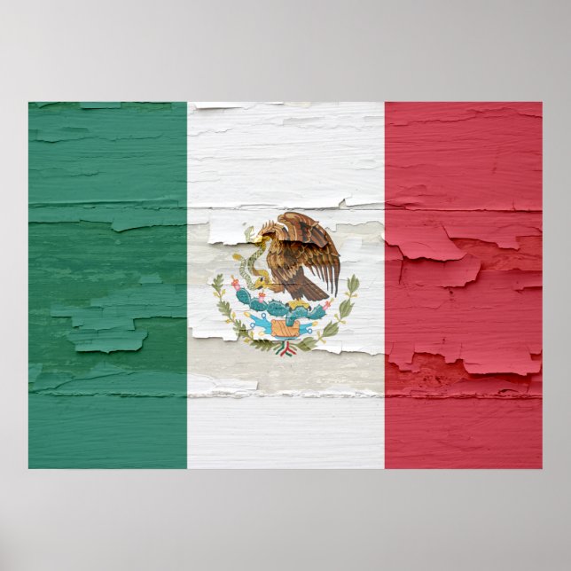 Póster Bandera de México Weathered (Frente)