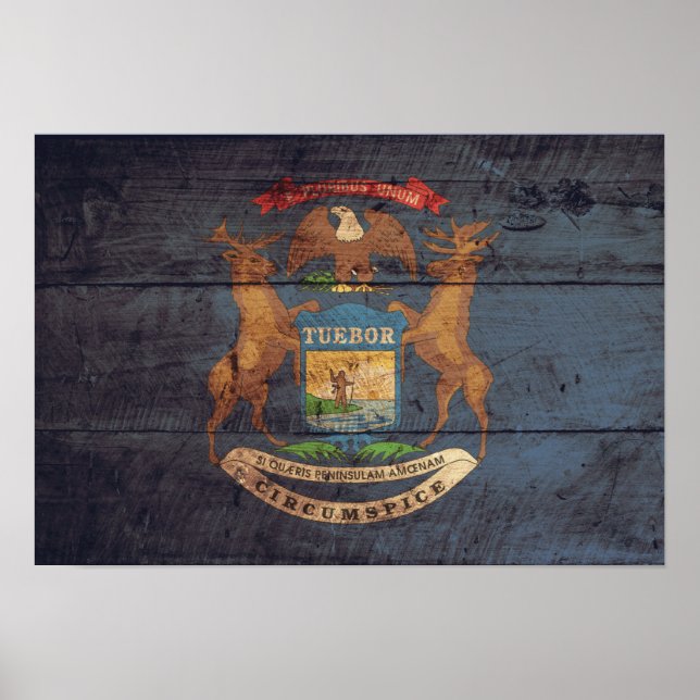 Póster Bandera de Michigan de la vieja madera (Frente)