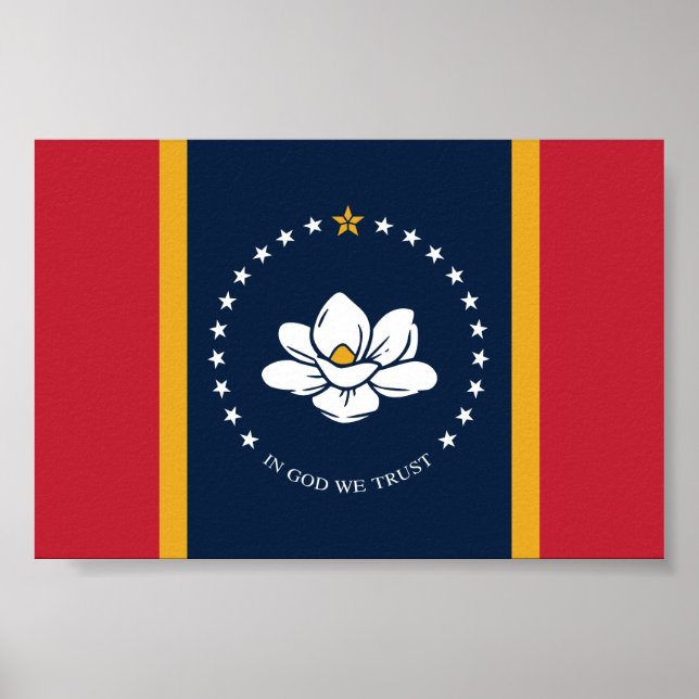 Póster Bandera de Misisipi - Nueva Bandera de Magnolia (Frente)