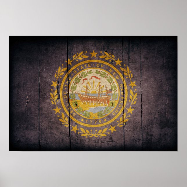 Póster Bandera de New Hampshire en madera dura (Frente)