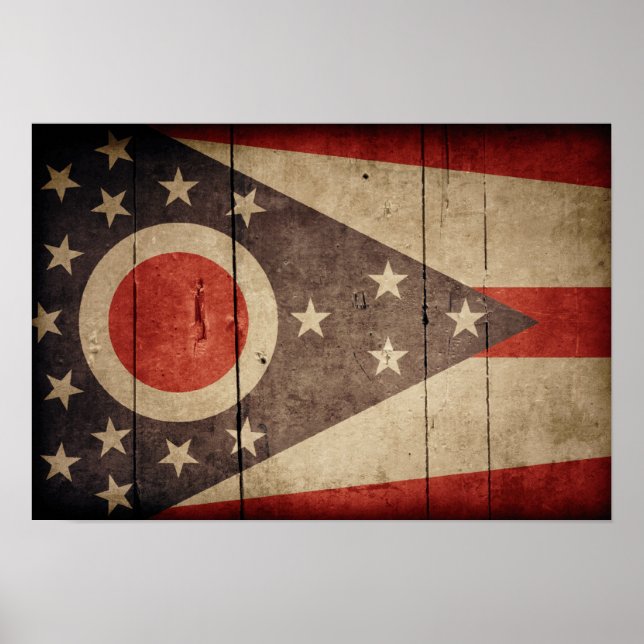 Póster Bandera de Ohio de madera trabajada (Frente)