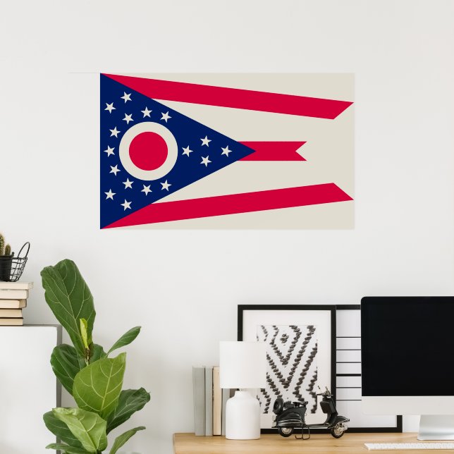 Póster Bandera de Ohio: El cartel del estado de Buckeye (Oficina en casa)