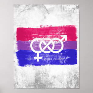 PÓSTER BANDERA DE ORGULLO CON SÍMBOLO BISEXUAL PINTADO