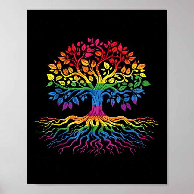 Póster Bandera de orgullo gay Lgbt arcoíris genial Tree L (Frente)