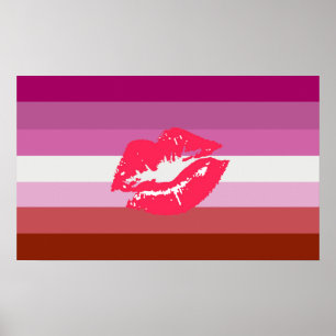 Póster Bandera de orgullo lesbiana con labial y labios