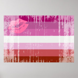 Póster Bandera de Orgullo Lesbiana con Lápiz Labial
